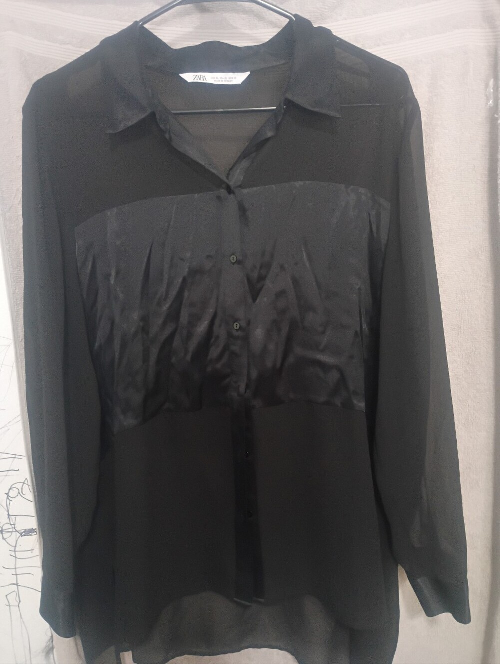 Zara Women Black Satin-Detail Button-Up Shirt Jacket